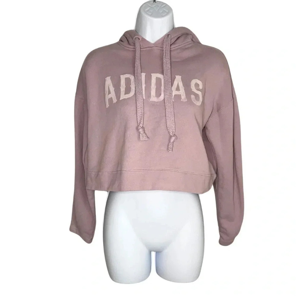 Adidas Originals Cropped Hoodie Purple Velvet Logo Pullover Streetwear - Picture 2 of 10